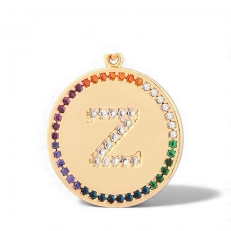 Pendente iniziale Z in ottone oro 18k con zirconi arcobaleno 20 mm 1pz Gioie d'Oriente