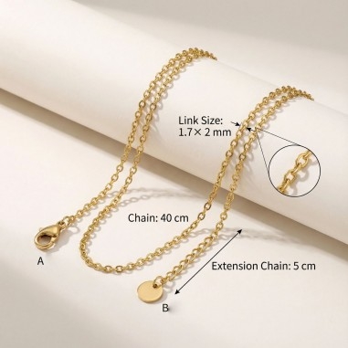 Collana, acciaio inossidabile, oro lucido, maglia 1.7x2mm, 40cm più estensione, 10 pezzi, marchio Gioie d'Oriente