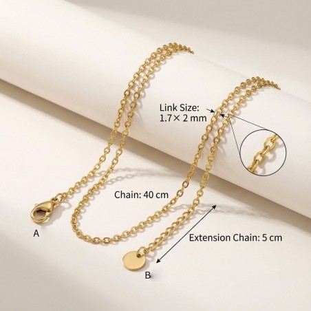 Collana, acciaio inossidabile, oro lucido, maglia 1.7x2mm, 40cm più estensione, 10 pezzi, marchio Gioie d'Oriente