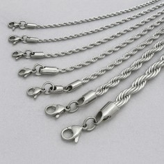 Base collana in acciaio attorcigliato, colore rodio, varie misure, con moschettone, marchio Gioie d'Oriente