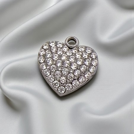 Ciondolo cuore in acciaio rodio con zirconi 10mm 1pz Gioie d'Oriente