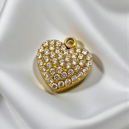 Ciondolo cuore in acciaio oro con zirconi 10mm 1pz Gioie d'Oriente