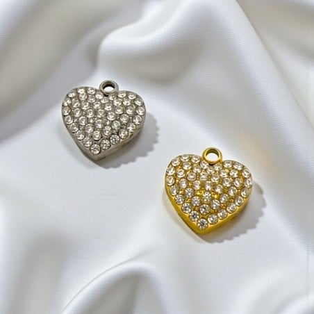Ciondolo cuore in acciaio con zirconi 10mm 1pz Gioie d'Oriente