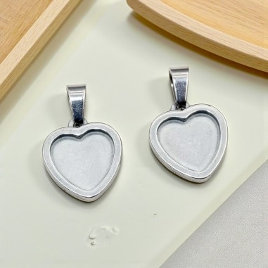 Base cabochon a cuore in acciaio inox 15.5x17.5mm 1pz Gioie d'Oriente