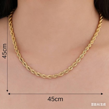 Catena attorcigliata in acciaio dorato, base collana 45cm, spessori assortiti, marchio Gioie d'Oriente