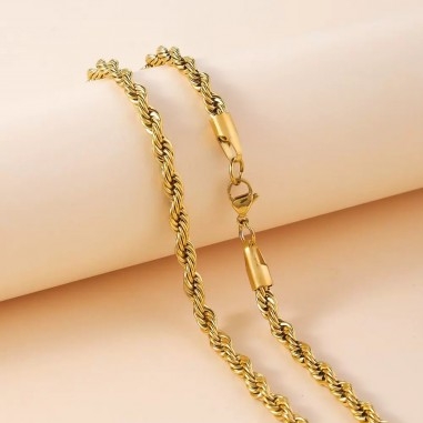 Catena attorcigliata in acciaio dorato, base collana 45cm, spessori assortiti, marchio Gioie d'Oriente
