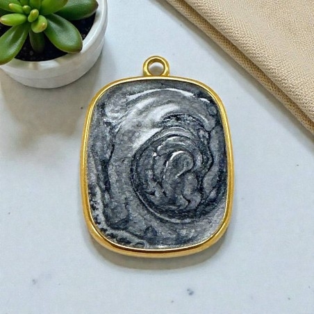 Ciondolo piastra in resina Argento sfumato e Acciaio dorato 22x30mm - 1 anellina | GDO
