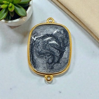 Ciondolo piastra in resina Argento sfumato e Acciaio dorato 22x30mm -2 anelline | GDO