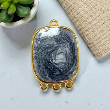 Ciondolo piastra in resina Argento sfumato e Acciaio dorato 22x30mm - 4 anelline | GDO
