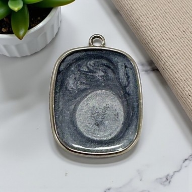 Ciondolo piastra in resina Argento sfumato e Acciaio rodio 22x30mm - 1 anellina | GDO