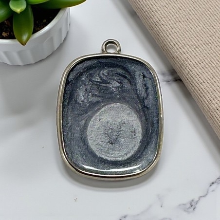 Ciondolo piastra in resina Argento sfumato e Acciaio rodio 22x30mm - 1 anellina | GDO