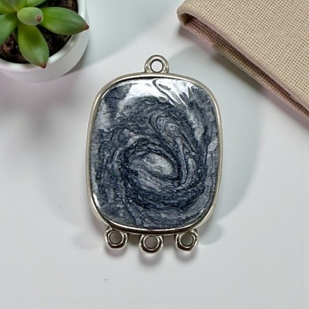 Ciondolo piastra in resina Argento sfumato e Acciaio rodio 22x30mm - 4 anelline | GDO