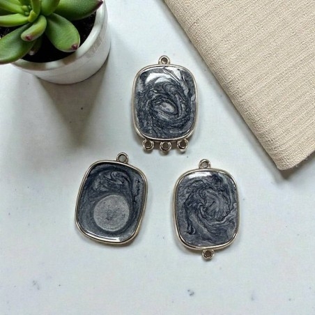 Ciondolo piastra in resina Argento sfumato e Acciaio rodio 22x30mm - Vari modelli | GDO