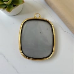 Ciondolo piastra in resina Grigio trasparente e Acciaio dorato 22x30mm - Vari modelli | GDO 2