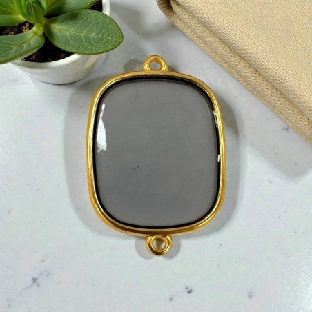 Ciondolo piastra in resina Grigio trasparente e Acciaio dorato 22x30mm - 2 anelline | GDO