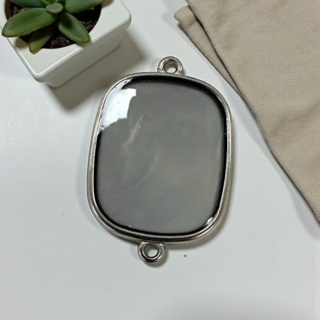 Ciondolo piastra in resina Grigio trasparente e Acciaio rodio 22x30mm - 2 anellini  | GDO
