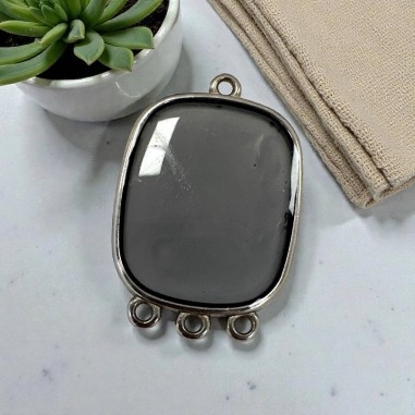 Ciondolo piastra in resina Grigio trasparente e Acciaio rodio 22x30mm - 4 anellini  | GDO