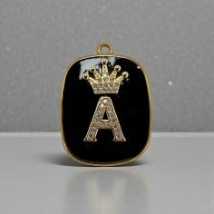 Piastrina in resina nera con Lettere iniziali con strass 22x30mm 1pz | GDO 2