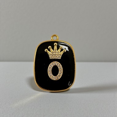 Piastrina in resina nera con Lettera O con strass 22x30mm 1pz | GDO