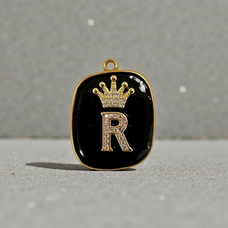 Piastrina in resina nera con Lettera R con strass 22x30mm 1pz | GDO