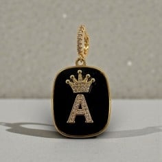 Orecchini con piastrine nere con Lettere iniziali con strass 1 paio | GDO 2