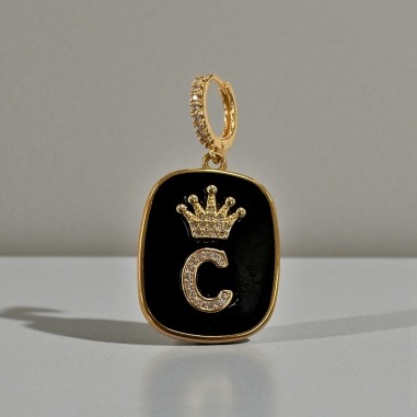 Orecchini con piastrine nere con Lettera C con strass 1 paio | GDO