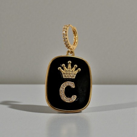 Orecchini con piastrine nere con Lettera C con strass 1 paio | GDO
