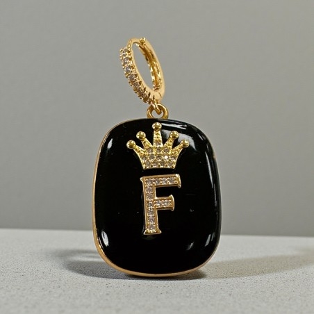 Orecchini con piastrine nere con Lettera F con strass 1 paio | GDO