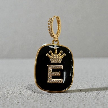 Orecchini con piastrine nere con Lettera E con strass 1 paio | GDO