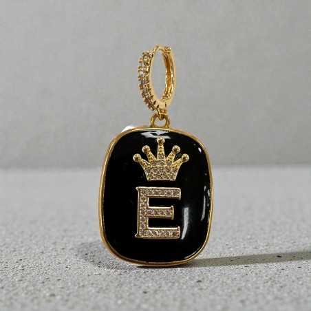 Orecchini con piastrine nere con Lettera E con strass 1 paio | GDO