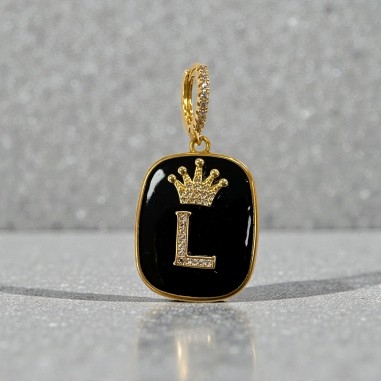 Orecchini con piastrine nere con Lettera L con strass 1 paio | GDO