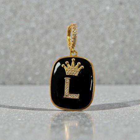 Orecchini con piastrine nere con Lettera L con strass 1 paio | GDO