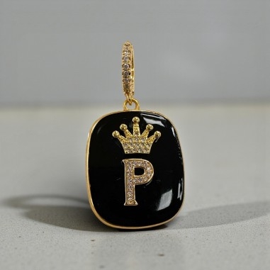 Orecchini con piastrine nere con Lettera P con strass 1 paio | GDO