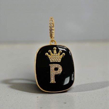 Orecchini con piastrine nere con Lettera P con strass 1 paio | GDO