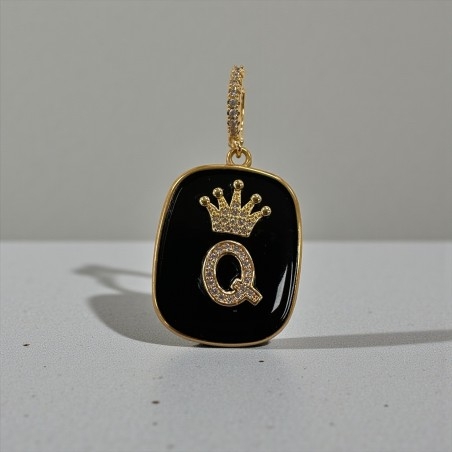 Orecchini con piastrine nere con Lettera Q con strass 1 paio | GDO
