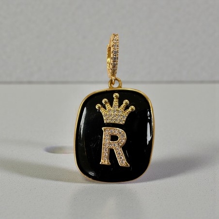 Orecchini con piastrine nere con Lettera R con strass 1 paio | GDO