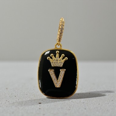 Orecchini con piastrine nere con Lettera V con strass 1 paio | GDO