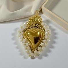 Ciondolo Cuore sacro in acciaio oro con cristalli Bianco AB - Due misure 1pz Gioie d'Oriente 2