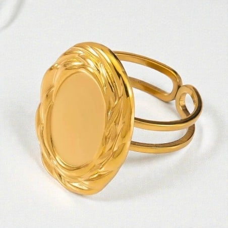 Base anello regolabile con cabochon interno 10x14mm in Acciaio inox oro | GDO