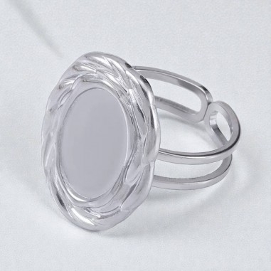 Base anello regolabile con cabochon interno 10x14mm in Acciaio inox rodio | GDO