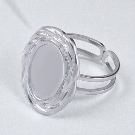 Base anello regolabile con cabochon interno 10x14mm in Acciaio inox rodio | GDO
