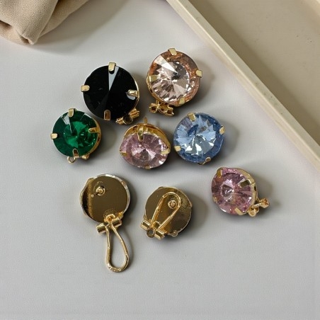 Base orecchini a perno e clip con Strass colorati 16x18mm 1 paio - Vari colori | GDO