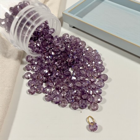 Ciondoli di Zircone tondo sfaccettato colore Ametista con foro alto 4mm | Gioie d'Oriente