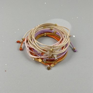 Kit bracciale DIY, cordino raso 1mm, zirconi con foro alto, distanziatori dorati, idee creative di Gioie d'Oriente