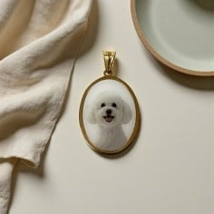 Ciondolo cane Bichon Frisé ovale in Acciaio dorato 21x30mm 1pz | Gioie d'Oriente