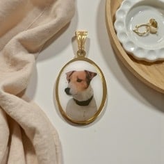 Ciondolo cane Jack Russell Terrier ovale in Acciaio dorato 21x30mm 1pz | Gioie d'Oriente