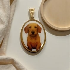 Ciondolo cane Basset fauve ovale in Acciaio dorato 21x30mm 1pz | Gioie d'Oriente