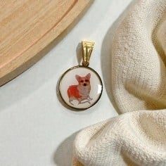 Ciondolo cane Corgi rotondo in Acciaio dorato 16mm 1pz | GIoie d'Oriente