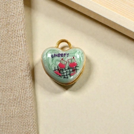 Ciondolo Cuore smaltato a fantasie in Acciaio dorato 14x15mm - Vari colori 1pz Gioie d'Oriente