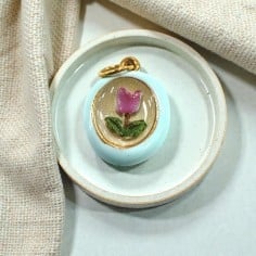 Ciondolo smaltato con Tulipano viola 3D in Acciaio dorato 14x18mm 1pz | GIoie d'Oriente